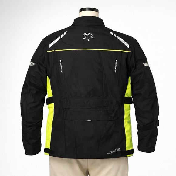 Jag Motorcycle Riding jacket Black/neon Yellow Visibility Armour Touring Coat - Picture 2 of 5